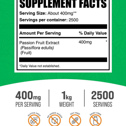 Passion Fruit Extract Powder 400mg/Serving – Gluten Free, No Added Sugar, 1kg | BulkSupplements