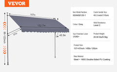 VEVOR Patio Awning Retractable Awning Sunshade Shelter with Manual Crank Handle Outdoor Canopy Sunsetter Deck for Balcony Yard