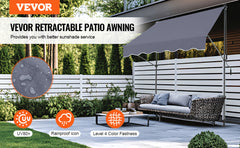 VEVOR Patio Awning Retractable Awning Sunshade Shelter with Manual Crank Handle Outdoor Canopy Sunsetter Deck for Balcony Yard