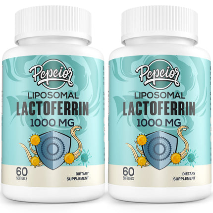 Pepeior Liposomal Bovine Lactoferrin 1000 mg – 60 Softgels (2 Bottles) | Iron Absorption & Immunity