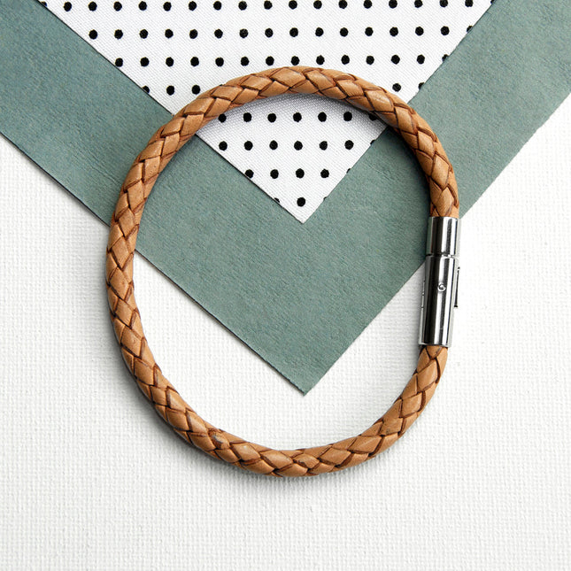 Personalised Men's Capsule Tube Woven Bracelet in Tan