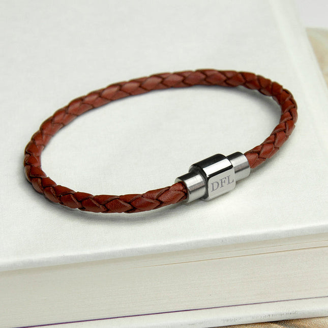Personalised Men's Burnt Sienna Woven Leather Bracelet