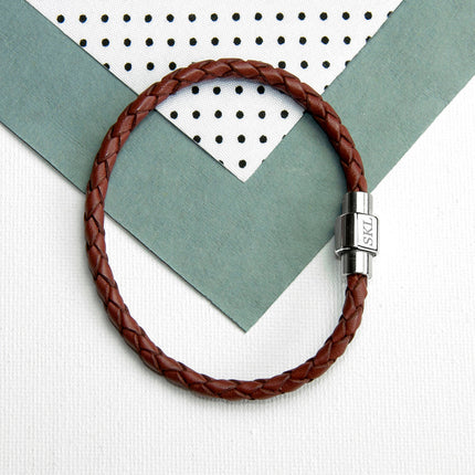 Personalised Men's Burnt Sienna Woven Leather Bracelet