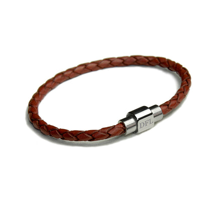 Personalised Men's Burnt Sienna Woven Leather Bracelet