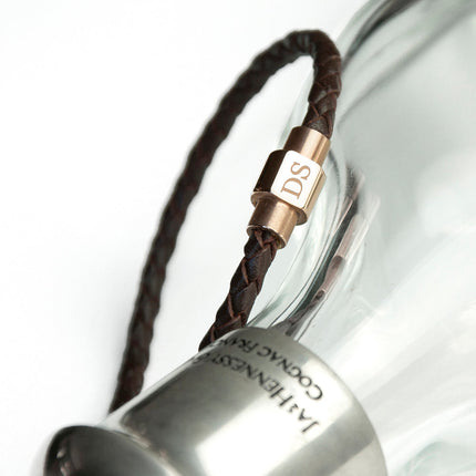 Personalised Men's Woven Leather Bracelet with Rose Gold Clasp