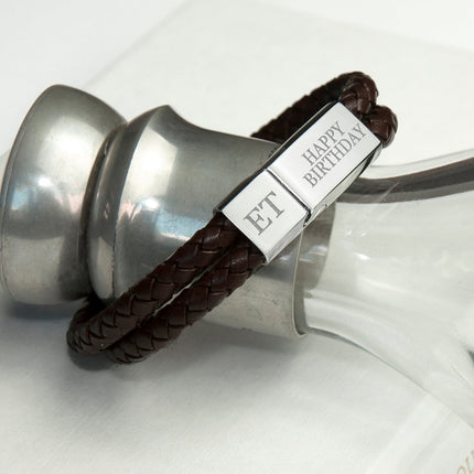 Personalised Men's Dual Leather Woven Bracelet in Umber