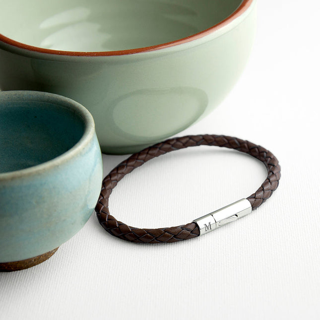 Personalised Men's Capsule Tube Woven Bracelet in Cedar Brown