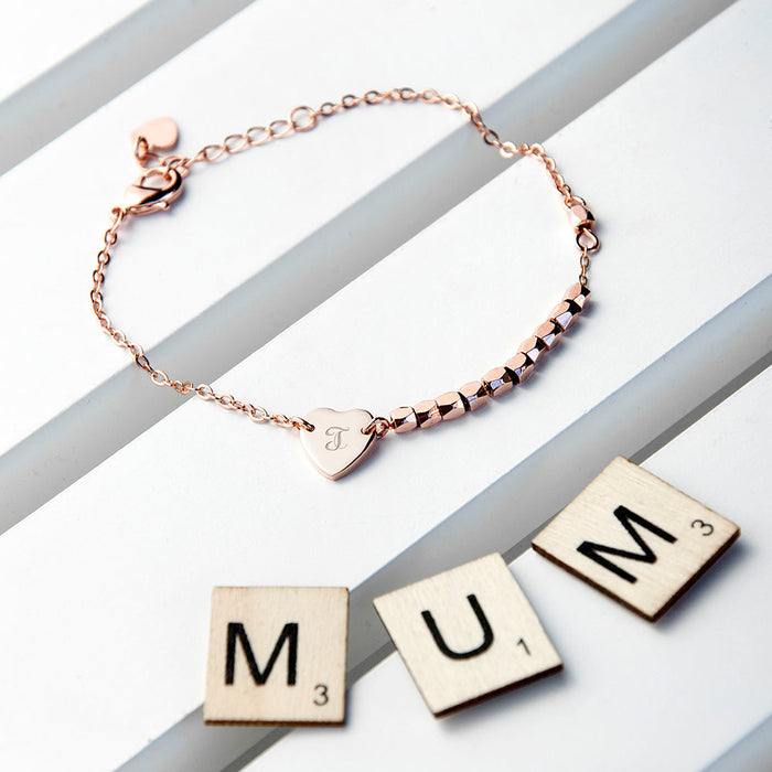 Personalised Rose Gold Heart Charm Bracelet