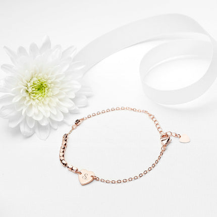 Personalised Rose Gold Heart Charm Bracelet