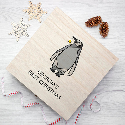 Personalised Baby Penguin First Christmas Box