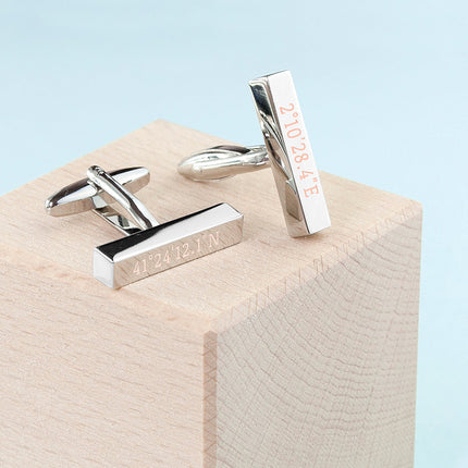 Engraved Special Coordinates Bar Cufflinks