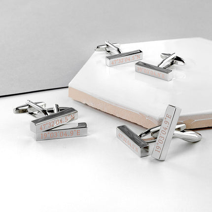 Engraved Special Coordinates Bar Cufflinks