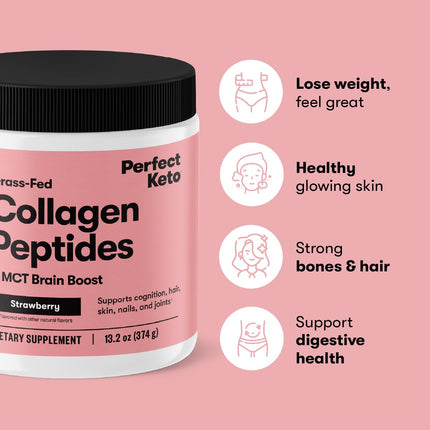Perfect Keto Collagen Peptides Powder with MCT Oil – Grass-Fed Type I & III, Gluten Free, Low Carb, Keto Coffee Creamer