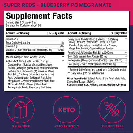 Perfect Keto Super Reds Superfood Powder – Antioxidants & Marine Collagen, 20 Servings