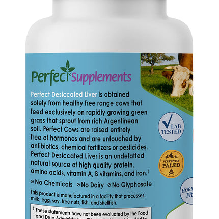 Perfect Supplements Desiccated Beef Liver Capsules – Grass-Fed, Hormone-Free | Natural Protein, Iron, Vitamins A and B