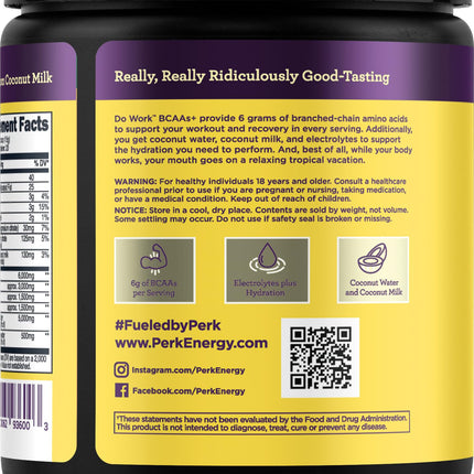 Perk BCAAs + Hydration Electrolytes Powder – Lemon Tart, 20 Servings