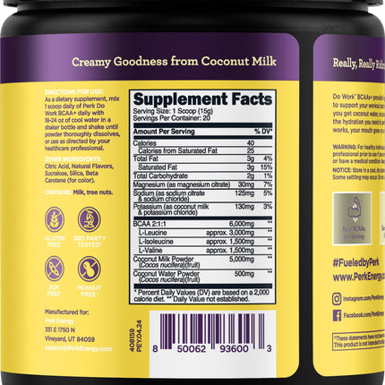 Perk BCAAs + Hydration Electrolytes Powder – Lemon Tart, 20 Servings