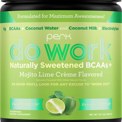 Perk Do Work BCAAs+ Mojito Lime Creme – 20 Servings, Gluten-Free, Soy-Free