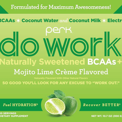 Perk Do Work BCAAs+ Mojito Lime Creme – 20 Servings, Gluten-Free, Soy-Free