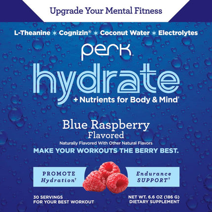 Perk Hydrate Blue Raspberry Electrolyte Drink Mix (30 Servings) - Gluten Free