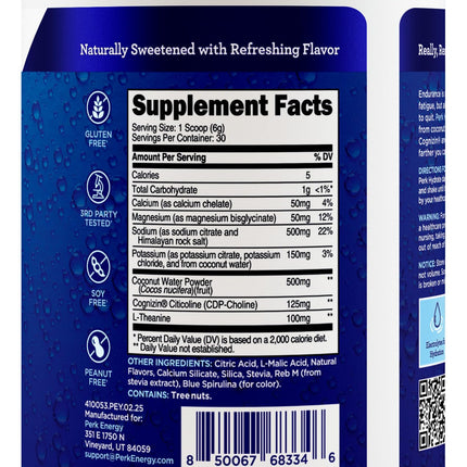Perk Hydrate Blue Raspberry Electrolyte Drink Mix (30 Servings) - Gluten Free