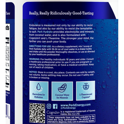 Perk Hydrate Blue Raspberry Electrolyte Drink Mix (30 Servings) - Gluten Free