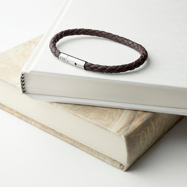 Personalised Men's Capsule Tube Woven Bracelet in Cedar Brown