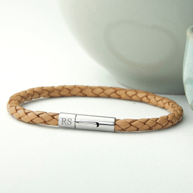 Personalised Men's Capsule Tube Woven Bracelet in Tan