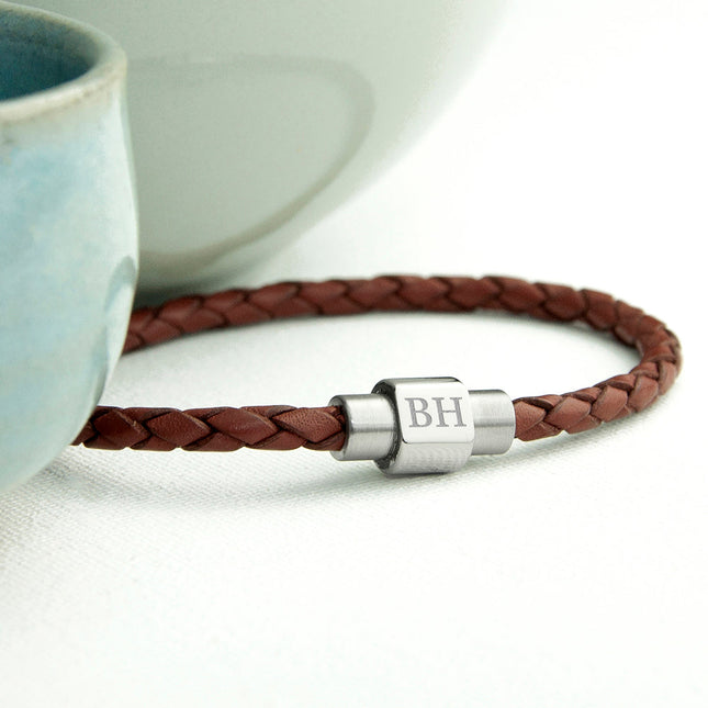 Personalised Men's Burnt Sienna Woven Leather Bracelet