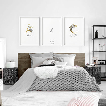 First year of marriage anniversary gift | set of 3 wall art prints