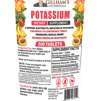 Peter Gillham’s Life Essentials Potassium Gluconate tablets 595mg, 500 Tablets, Support Electrolyte Balance, Made in USA (Package May Vary)