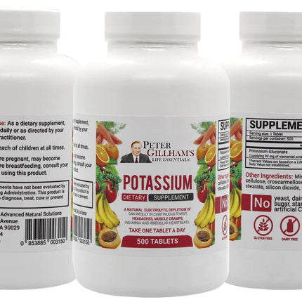 Peter Gillham’s Life Essentials Potassium Gluconate tablets 595mg, 500 Tablets, Support Electrolyte Balance, Made in USA (Package May Vary)