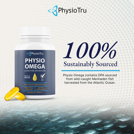 PhysioTru Omega 2400mg Fish Oil — EPA DHA DPA, Burpless, Light Citrus Flavor, Sustainably Sourced, 60 Softgels