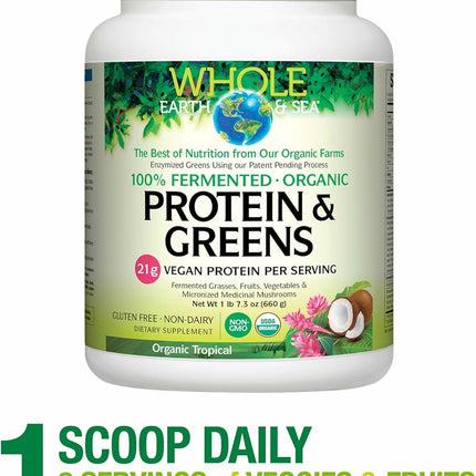 Whole Earth & Sea Organic Fermented Protein & Greens – Vegan Protein, Tropical, 1 lb 7.3 oz | Natural Factors