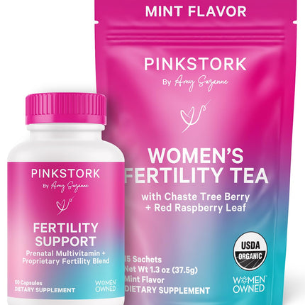 Pink Stork Fertility Bundle for Women – Conception Tea + Prenatal Vitamin Support with Inositol, Vitex, Folate & Ashwaganda – Supports Hormone Balance, Cycle Health & Preconception Wellness