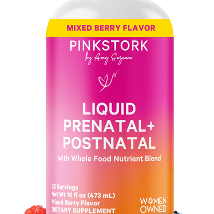 Pink Stork Liquid Prenatal Vitamins for Women – Berry Flavor, Organic Whole-Food Blend, 32 Servings
