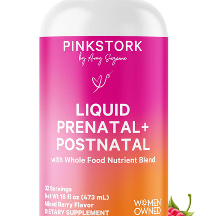 Pink Stork Liquid Prenatal Vitamins for Women – Berry Flavor, Organic Whole-Food Blend, 32 Servings