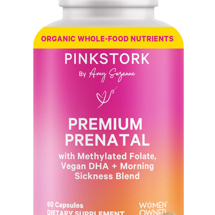 Pink Stork Premium Prenatal Vitamins – Organic Whole-Food Blend with Methylated Folate, Choline & Vegan DHA