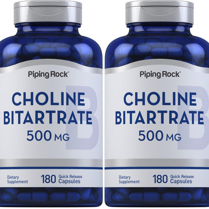 Piping Rock Choline Bitartrate 500mg – 180 Caps – Pack of 2 – Non-GMO, Gluten Free