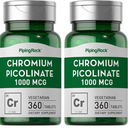 Piping Rock Chromium Picolinate 1000mcg - 360 Tablets | Vegetarian, Non-GMO, Gluten Free | Pack of 2
