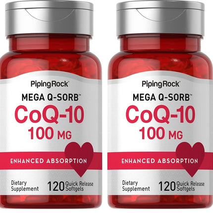 Piping Rock CoQ10 100mg | 120 Softgels | Black Pepper Extract | Non-GMO, Gluten Free (Pack of 2)