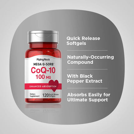 Piping Rock CoQ10 100mg | 120 Softgels | Black Pepper Extract | Non-GMO, Gluten Free (Pack of 2)