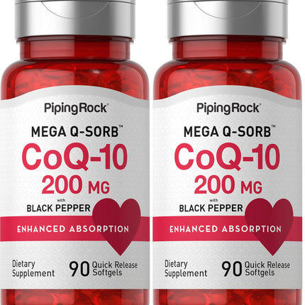 Piping Rock CoQ10 200mg Softgels – 90 Count (Pack of 2) | Non-GMO, Gluten Free