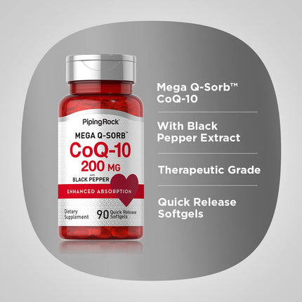 Piping Rock CoQ10 200mg Softgels – 90 Count (Pack of 2) | Non-GMO, Gluten Free