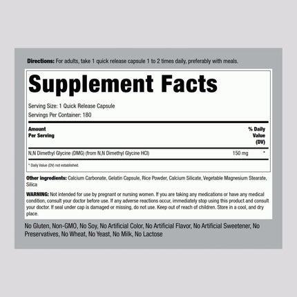 Piping Rock DMG Supplement - B15 150 mg | 180 Capsules | Non-GMO, Gluten Free (Pack of 2)