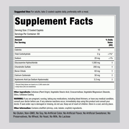 Piping Rock Glucosamine Chondroitin with Hyaluronic Acid – 160 Caplets (Pack of 2)