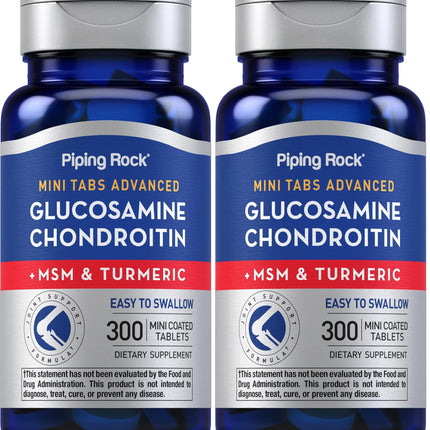 Piping Rock Glucosamine Chondroitin MSM 300 Tablets + Turmeric | Non-GMO