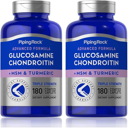 Piping Rock Glucosamine Chondroitin MSM Turmeric – 180 Caplets, Triple Strength (Pack of 2) | Non-GMO & Gluten Free