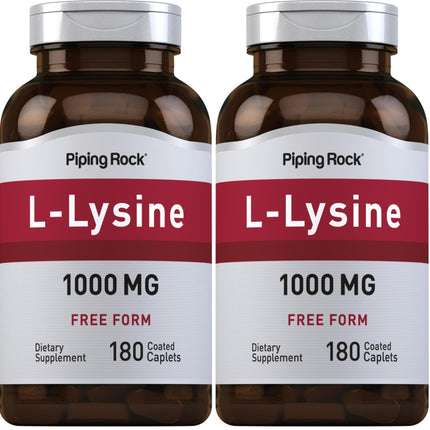 Piping Rock L-Lysine 1000mg | 180 Caplets | Free Form | Vegetarian, Non-GMO, Gluten Free (Pack of 2)