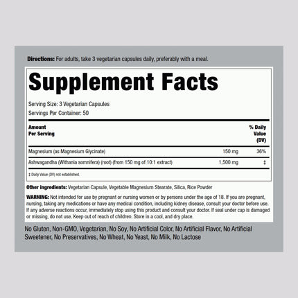 Piping Rock Magnesium Glycinate & Ashwagandha – 150 Capsules, Vegetarian, Non-GMO, Gluten Free (Pack of 2)